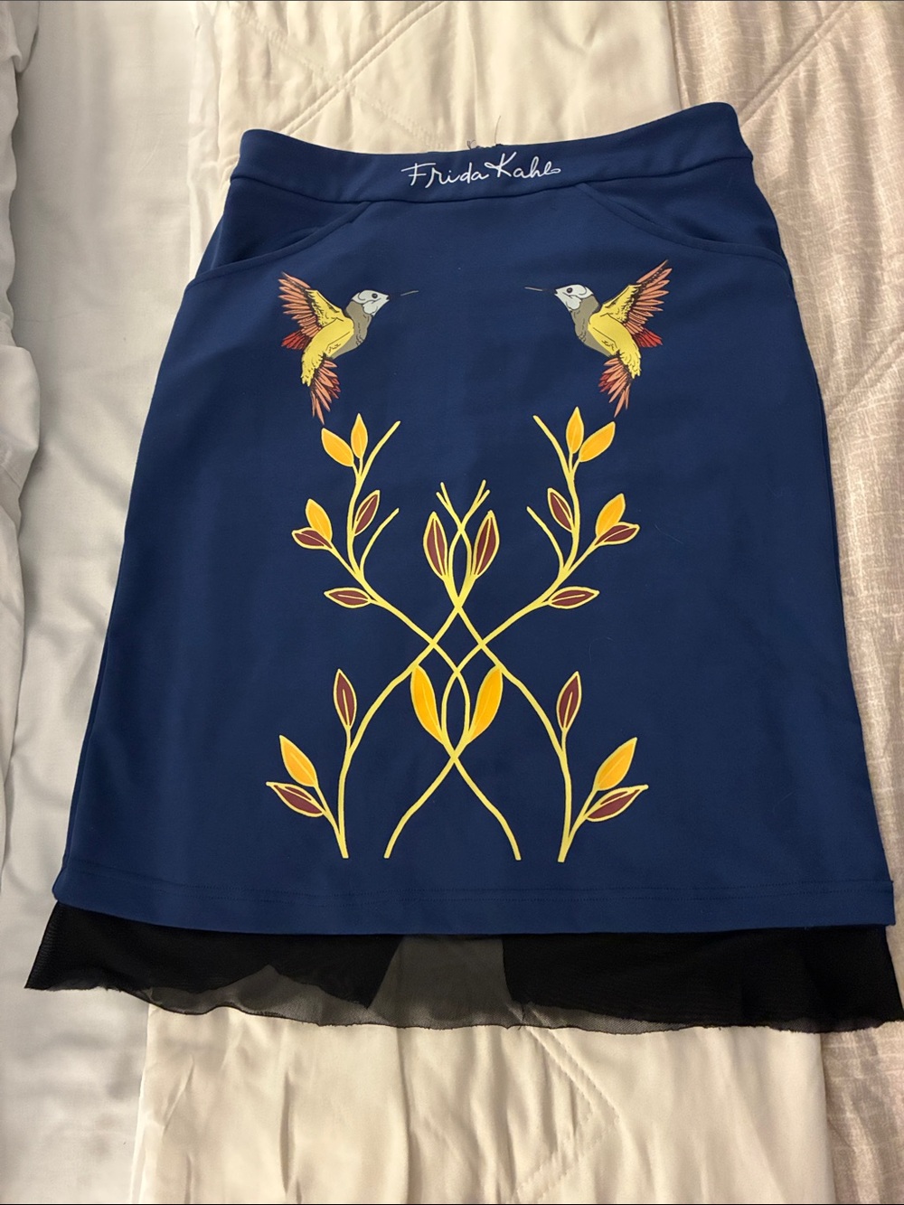 SHEIN Navy Mini Skirt with Yellow Bird & Botanical Print